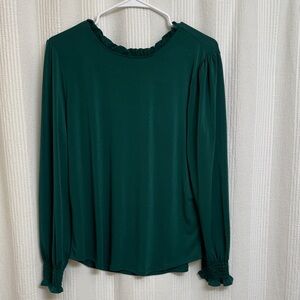 Adrianna Papell Green Blouse with Ruffled Neckline